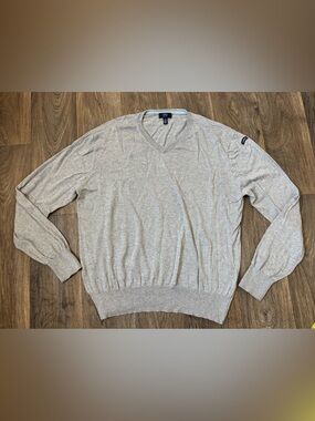 LINCS Gray V-Neck Tight-Knit Pullover Sweater Silk Cotton Cashmere Men’s L